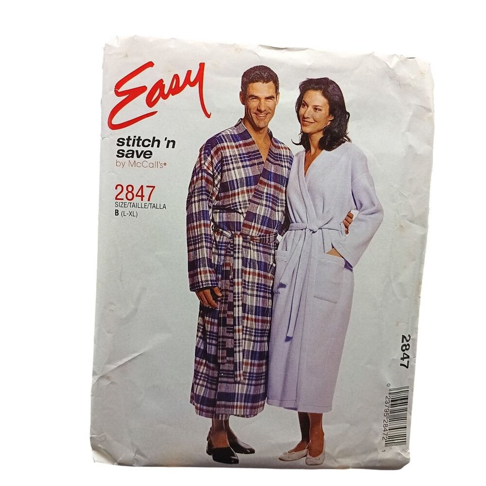 Vintage McCalls Easy Stitch N Save Robe Sewing Pattern 2847 Kimono Style Unisex
